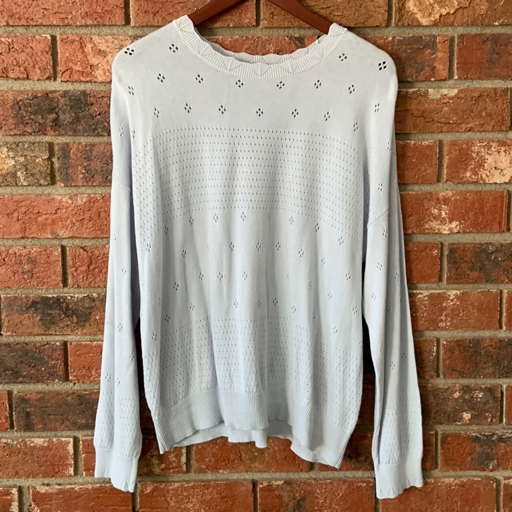 LC Lauren Conrad Light Blue Scallop Eyelet Long Sleeve Sweater